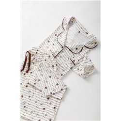 Kahverengi Baykuş Desenli Biyeli Gömlek Yaka Dokulu Örme Pijama Takımı TBBAW26AI00039