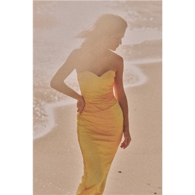 PRINTED TULLE STRAPLESS DRESS