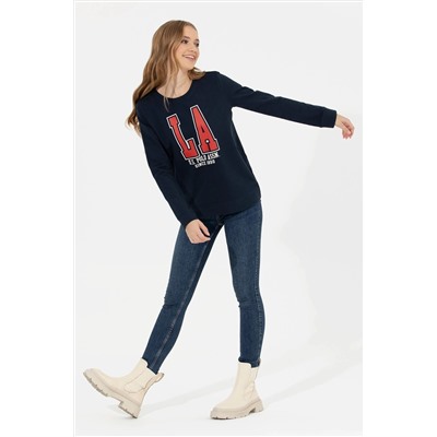 Kadın Lacivert Bisiklet Yaka Sweatshirt