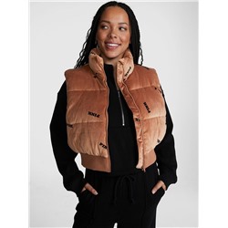 PINK RIB VELOUR CROP PUFFER VEST