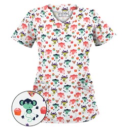 UA Sweet Monkey White Print Scrub Top
