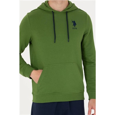 Erkek Yeşil Basic Kapüşonlu Sweatshirt