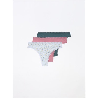 PACK OF 3 BRAZILIAN BRIEFS WITH LACE TRIM