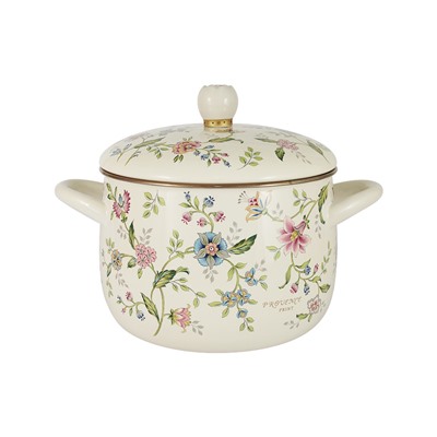 Кастрюля, 20 см, 4,3 л, с крышкой, с покрытием, сталь, молочная, Цветы, Provence, 63102