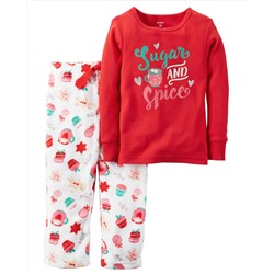 2-Piece Cotton & Fleece Christmas PJs