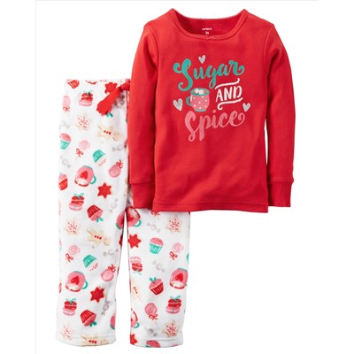 2-Piece Cotton & Fleece Christmas PJs