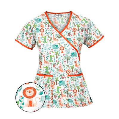 UA Day At The Zoo White Mock Wrap Scrub Top