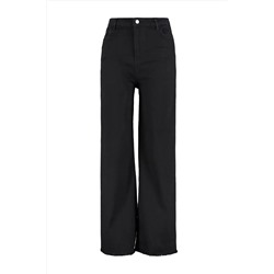Siyah Yüksek Bel Pis Uç Detaylı Geniş Paça Comfort Büyük Beden Wide Leg Jeans TBBSS23CJ00009
