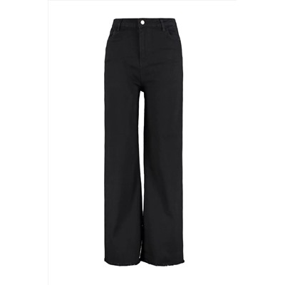 Siyah Yüksek Bel Pis Uç Detaylı Geniş Paça Comfort Büyük Beden Wide Leg Jeans TBBSS23CJ00009