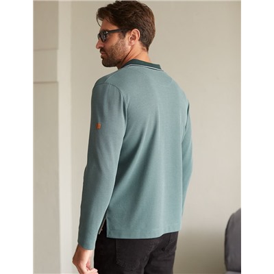 Лонгслив из фактурного трикотажа с плетеным воротником поло с застежкой на пуговицы