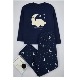 Lacivert Galaksi Desenli Polar Örme Pijama Takımı TBBAW25AI00019