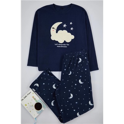 Lacivert Galaksi Desenli Polar Örme Pijama Takımı TBBAW25AI00019