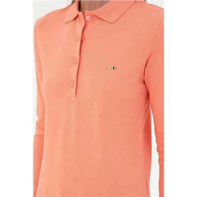 Kadın Somon Basic Polo Yaka Sweatshirt