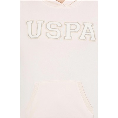Kadın Ekru Kapüşonlu Basic Sweatshirt