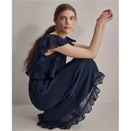 DKNY Women's Ruffled Gauze Smocked-Waist Tulip-Hem Dress Размер 12