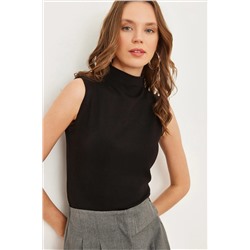 Olalook, Kadın Siyah Dik Yaka Soft Touch Esnek Bluz BLZ-19002766
