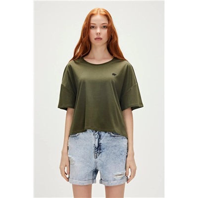 Bad Bear, Lara Oversize T-shirt Haki Yeşil Basic Kadın Tişört