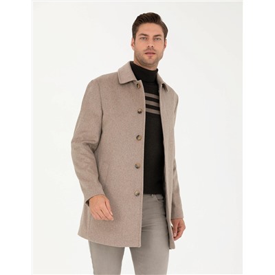 Açık Kahverengi Slim Fit Kaşe Kaban