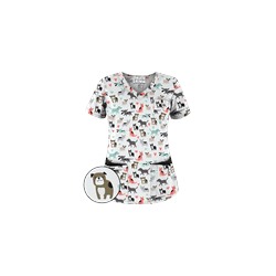 UA Doggy Dog White Print Scrub Top