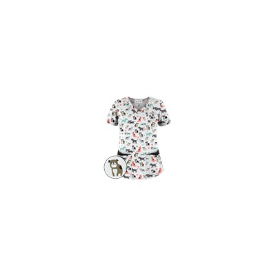 UA Doggy Dog White Print Scrub Top