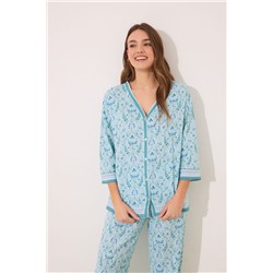 Pijama largo 100% algodón verde estampado flores
