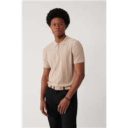 Avva, Erkek Vizon Fermuarlı Rayon Fitil Örgülü Polo Yaka Triko T-shirt A41y5073