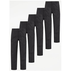 Boys Grey Regular Leg School Trousers 5 Pack