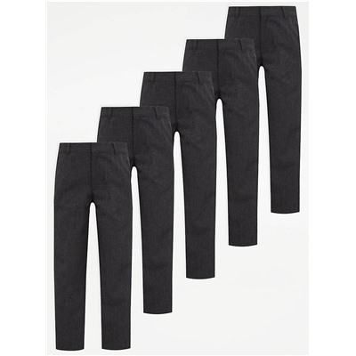 Boys Grey Regular Leg School Trousers 5 Pack