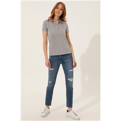 Kadın Gri Melanj Basic Polo Yaka Tişört