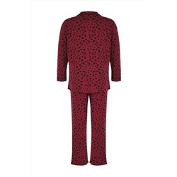 Bordo Kalpli Gömlek Yaka Örme Pijama Takımı TBBAW23AI00015