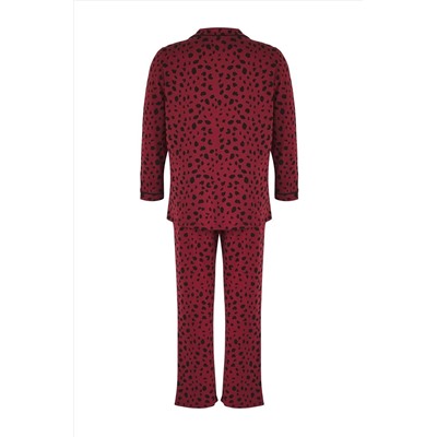 Bordo Kalpli Gömlek Yaka Örme Pijama Takımı TBBAW23AI00015