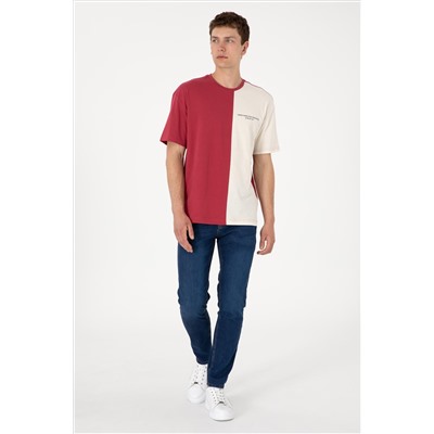 Erkek Comfort Fit Bisiklet Yaka Vişne Tişört