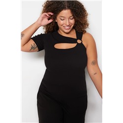 Siyah Cut-Out Detaylı Örme Büyük Beden Bluz TBBSS23AF00051