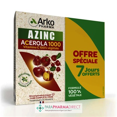 Arkopharma Azinc - Acerola 1000 - LOT de 2x30 comprimésLot  × 2