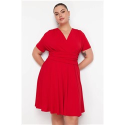Kırmızı Kruvaze Mini Örme Elbise TBBSS24AH00174