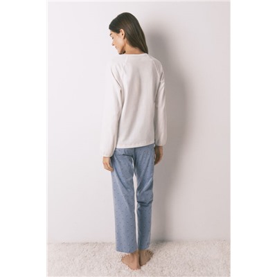 Pijama largo algodón pantalón flores