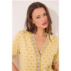 Pijama largo 100% algodón amarillo print flores