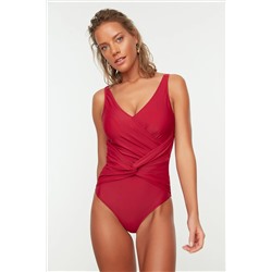 TRENDYOLMİLLA Bordo Büzgü Detaylı Mayo TBESS21MA0262