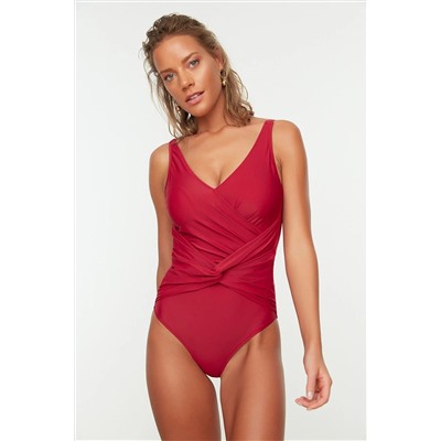 TRENDYOLMİLLA Bordo Büzgü Detaylı Mayo TBESS21MA0262