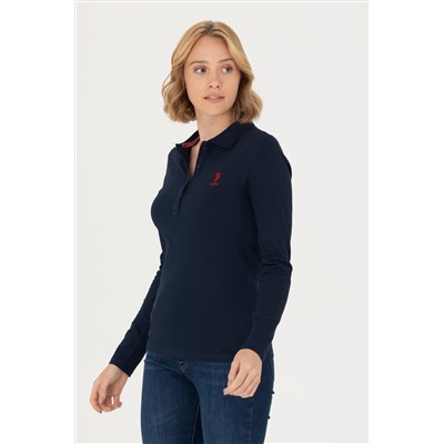 Kadın Lacivert Basic Polo Yaka Sweatshirt