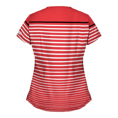 UA Sassy Stripes Poppy Y-Neck Print Scrub Top