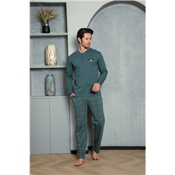 AHENGİM Erkek Pijama Takımı Interlok Omuz Parçalı Ekoseli 29 Nakışlı Pamuklu Mevsimlik M70122274 1-2-10001217