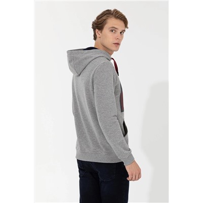 Erkek Gri Melanj Kapüşonlu Sweatshirt