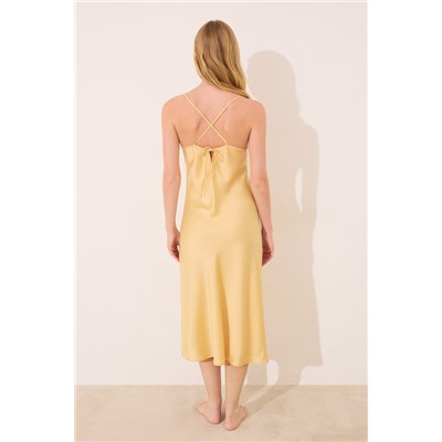Camisón lencero largo satén amarillo