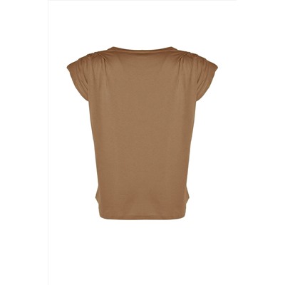 Camel Bisiklet Yaka Basic %100 Pamuk Örme Büyük Beden Bluz TBBSS23AF00053