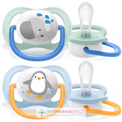 Avent Sucettes Ultra Air Animals 0-6 mois Éléphant & Pingouin x2