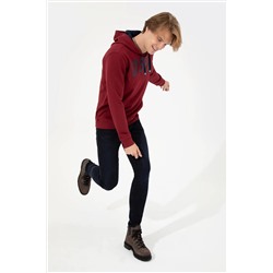 Erkek Vişne Kapüşonlu Basic Sweatshirt