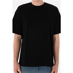 Erkek Oversize Fit Bisiklet Yaka Siyah Tişört