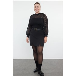 Trendyol Curve Siyah Dik Yaka Dantelli Vücuda Oturan Örme Büyük Beden Bluz TBBAW25AF00010