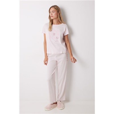 Pijama largo 100% algodón rosa corazones